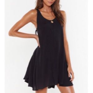 Nastygal black beach dress cutout lace up tassels flowy
